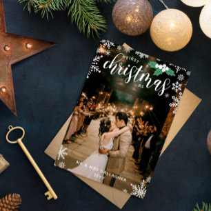 Cartes Pour Fêtes Annuelles White Holly Snowflakes 1er Mariage de Noël Photo