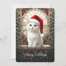White Kitten with Santa Hat Holiday
