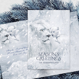 Cartes Pour Fêtes Annuelles White Lion & Cub on Ice & Snow, Magic Christmas -