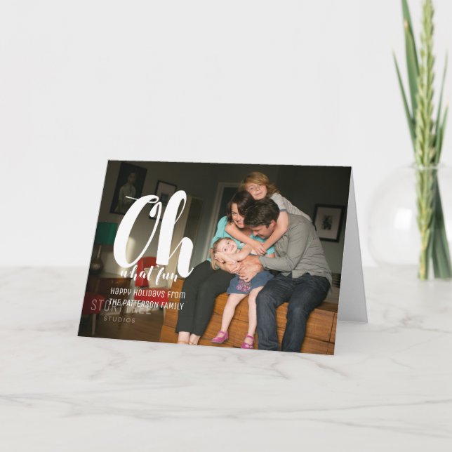 Cartes Pour Fêtes Annuelles White Oh What Fun Holiday Photo Grey Card (Devant)