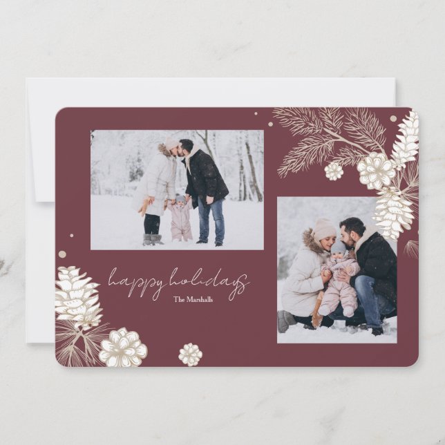 Cartes Pour Fêtes Annuelles White Pine Cones 2 Photo Holiday Greeting Card (Devant)