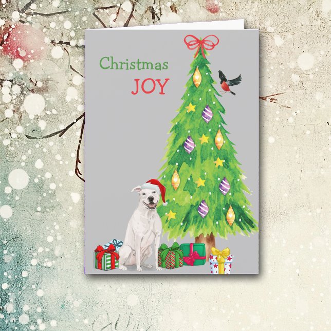 Cartes Pour Fêtes Annuelles White Staffordshire Terrier et Holiday Tree (Créateur téléchargé)