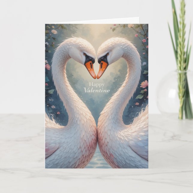 Cartes Pour Fêtes Annuelles White Swans Valentine Romantic Love Birds  (Devant)
