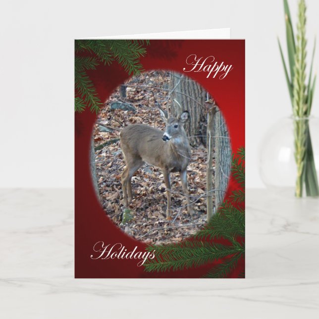 Cartes Pour Fêtes Annuelles Whitetail Deer Spike Buck Happy Holidays Series (Devant)