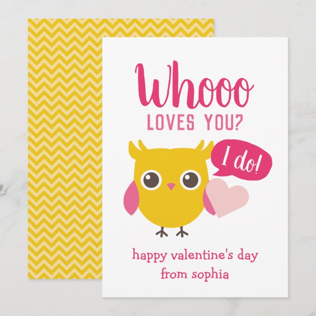 Cartes Pour Fêtes Annuelles Whooo Loves You Owl Kids School Valentine's Cards (Devant / Derrière)