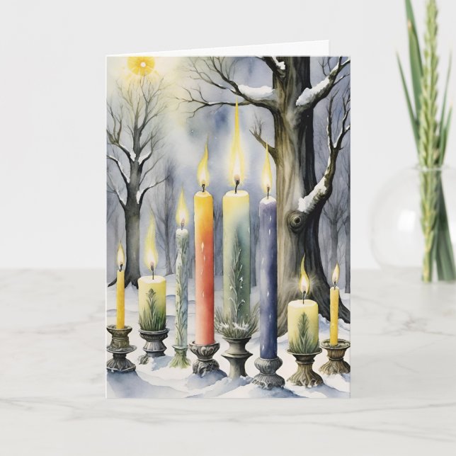 Cartes Pour Fêtes Annuelles Wiccan Imbolc Rainbow Candles dans la forêt de nei (Devant)