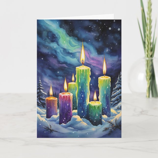 Cartes Pour Fêtes Annuelles Wiccan Imbolc Rainbow Candles dans la forêt de nei (Devant)