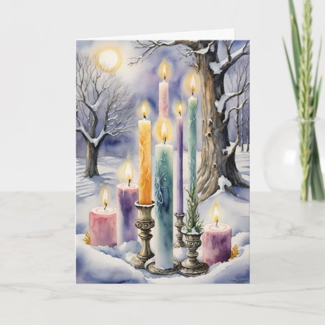 Cartes Pour Fêtes Annuelles Wiccan Imbolc Rainbow Candles dans la forêt de nei (Devant)