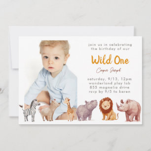 Cartes Pour Fêtes Annuelles Wild One Safari Thème Premier anniversaire Invitat