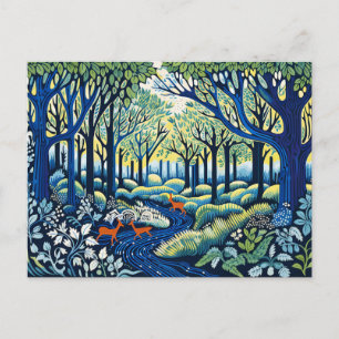 Cartes Pour Fêtes Annuelles Wilderness géométrique à Linocut. Printemps