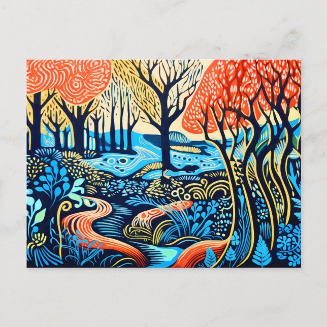 Cartes Pour Fêtes Annuelles Wilderness géométrique en hiver Linocut (Devant)