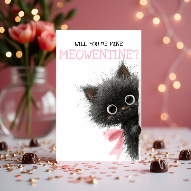 Cartes Pour Fêtes Annuelles Will You Be Mine Meowentine? Cute Valententine's  (Will You Be Mine Meowentine? Cute Black Cat Valentine’s Day Card)