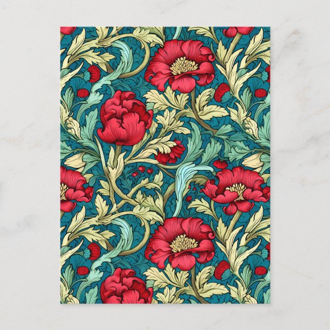 Cartes Pour Fêtes Annuelles William Morris Motif inspiré des fleurs rouges (Devant)