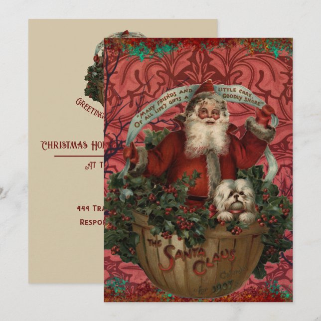 Cartes Pour Fêtes Annuelles William * Morris Santa Claus Rouge riche (Devant / Derrière)
