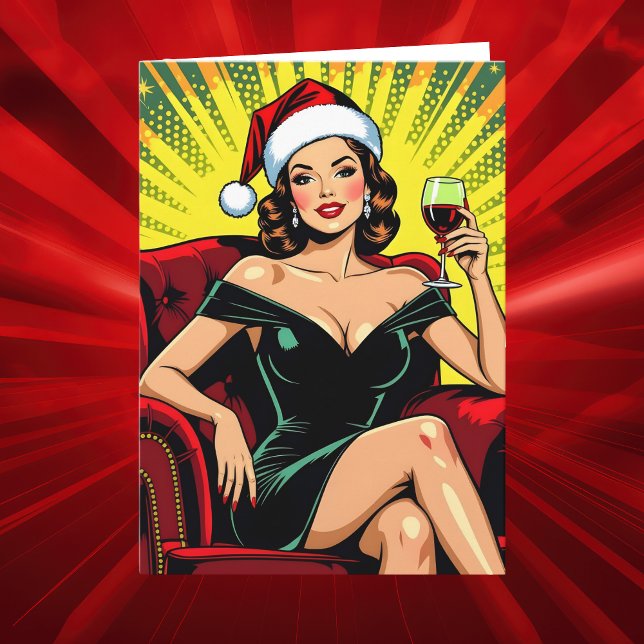 Cartes Pour Fêtes Annuelles Wine Humor | Personalized Retro Pop Art Christmas (Créateur téléchargé)