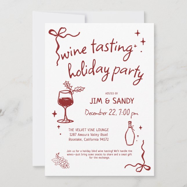 Cartes Pour Fêtes Annuelles Wine Tasting Holidays Party Whimsical Christmas (Devant)