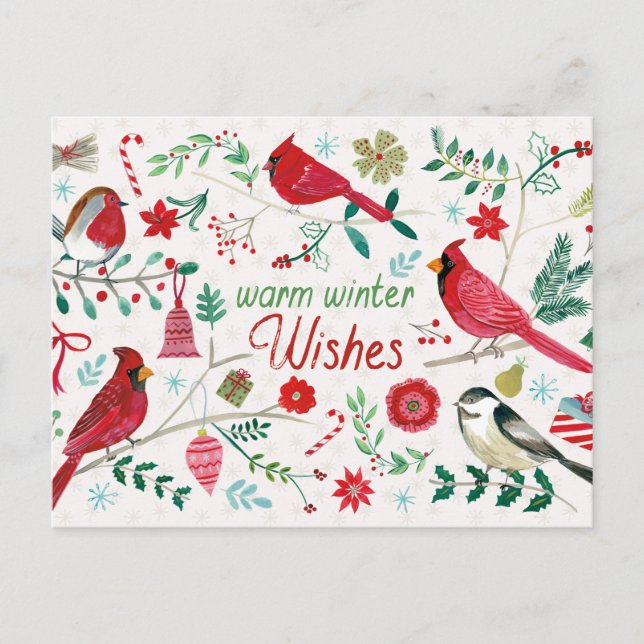 Cartes Pour Fêtes Annuelles Winter Birds - Warm Wishes (Devant)