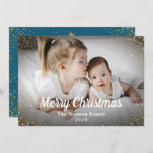 Cartes Pour Fêtes Annuelles Winter Blue Gold Parties scintillant Joyeux Noël P