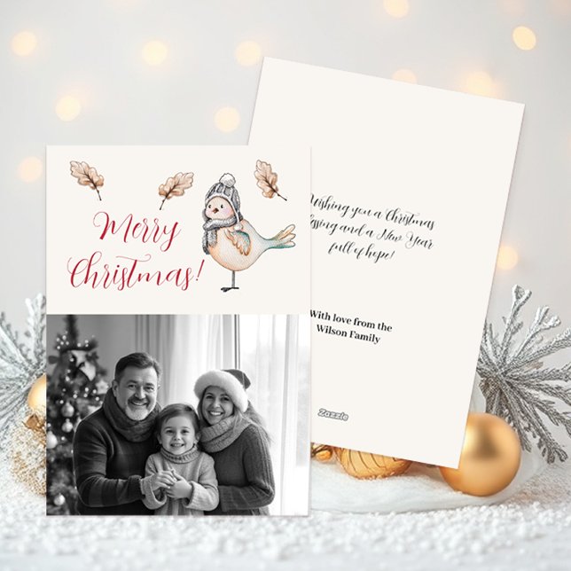 Cartes Pour Fêtes Annuelles Winter Cute Sparrow Illustration (Créateur téléchargé)