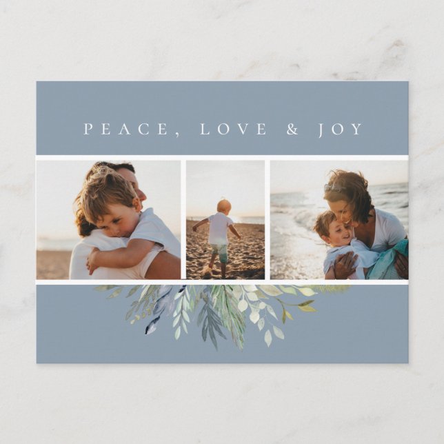 Cartes Pour Fêtes Annuelles Winter Foliage Blue Photo Collage (Devant)