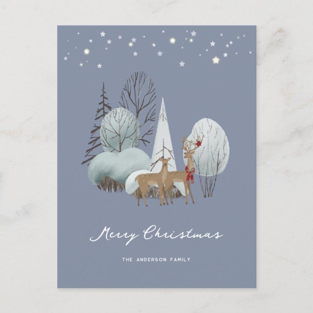 Cartes Pour Fêtes Annuelles Winter Forest Buck Doe Joyeux Noël (Devant)