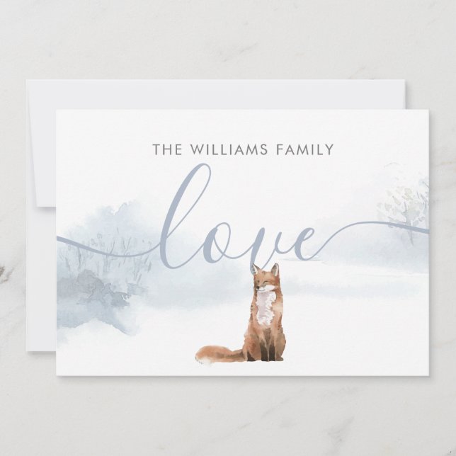 Cartes Pour Fêtes Annuelles Winter Fox Vacances Nom de famille Simple Élégant (Devant)