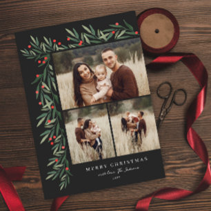Cartes Pour Fêtes Annuelles Winter Greenery Black 3 Photo Noël