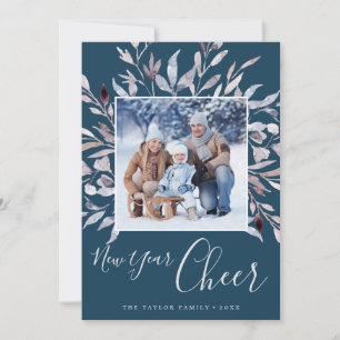 Cartes Pour Fêtes Annuelles Winter Greenery Teal New Year Cheer Year In Review