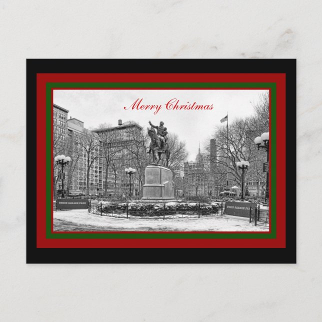 Cartes Pour Fêtes Annuelles Winter NYC Union Carré B & W Joyeux Noël (Devant)