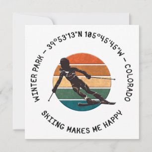 Cartes Pour Fêtes Annuelles Winter Park, Colorado - Woman Skier, Texte noir