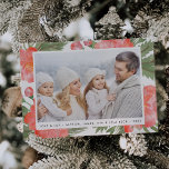 Cartes Pour Fêtes Annuelles Winter Peony | Holiday Photo Card<br><div class="desc">Send holiday greetings to friends and family in chic style with our elegant photo cards. Your horizontal or landscape oriented photo is framed in white and surrounded by handpainted watercolor red peony flowers and green foliage. Personalize with your custom greeting (shown with "Love and Joy") and family name(s) beneath your...</div>