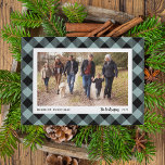 Cartes Pour Fêtes Annuelles Winter Plaid | Holiday Photo Card<br><div class="desc">Send holiday greetings to friends and family with our rustic elegant photo cards featuring a wintry blue green and black buffalo plaid pattern framing your favorite horizontal photo. Personalize the text with your custom greeting,  name(s) and the year.</div>
