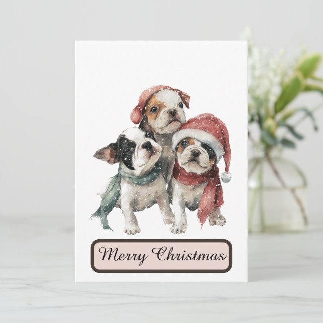 Cartes Pour Fêtes Annuelles Winter Puppies Christmas Card Festive Greeting (Debout devant)