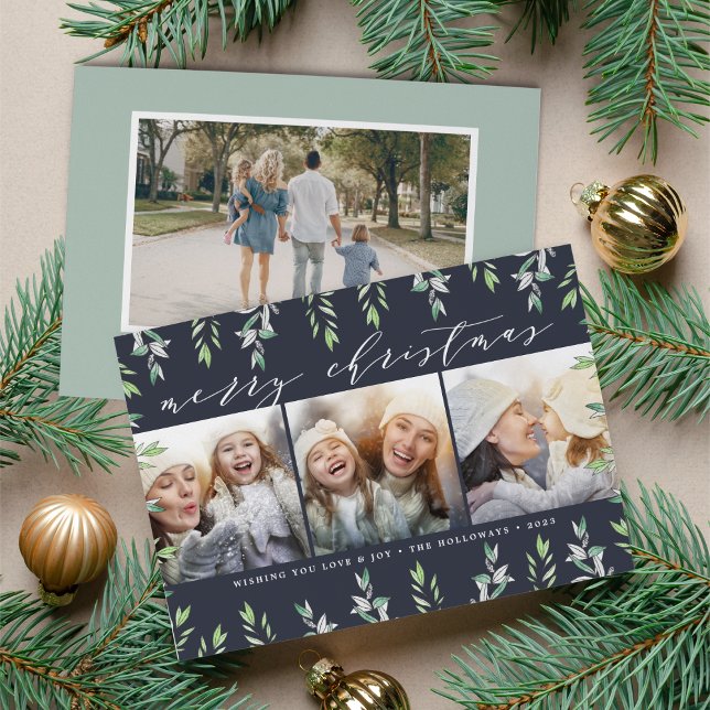 Cartes Pour Fêtes Annuelles Winter Sage Multi Photo Holiday Card avec photo ar (Créateur téléchargé)