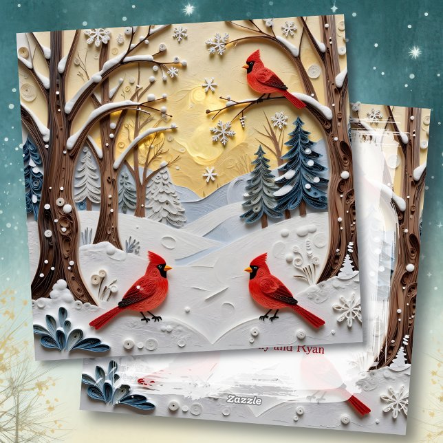 Cartes Pour Fêtes Annuelles Winter Scene | Enchanted Forest & Cardinals (Créateur téléchargé)