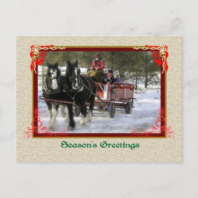 Cartes Pour Fêtes Annuelles Winter Sleigh Ride, Seasons Greetings (Devant)