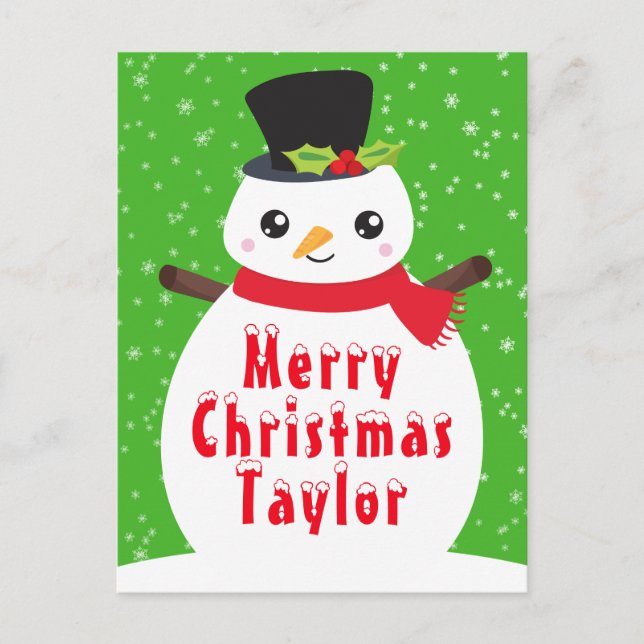 Cartes Pour Fêtes Annuelles Winter Snowman Bright Green Joyeux Noël (Devant)