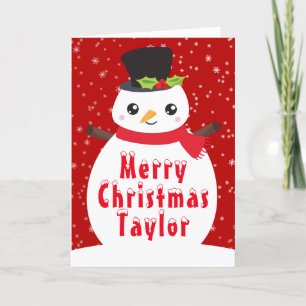 Cartes Pour Fêtes Annuelles Winter Snowman brillant Rouge Joyeux Noël