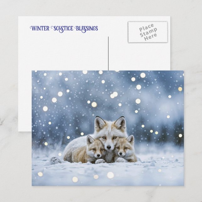 Cartes Pour Fêtes Annuelles Winter Solstice Yule Foxes in Snow (Devant / Derrière)