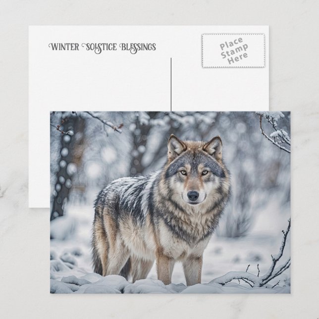 Cartes Pour Fêtes Annuelles Winter Solstice Yule Wolf in Snow Wildlife (Devant / Derrière)