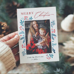 Cartes Pour Fêtes Annuelles Winter Teal Leaves Floral Berries Christmas Photo<br><div class="desc">Sending your greetings of the season with this "Winter Floral Pine Leaves Merry Christmas Photo Holiday Card". (1) For further customization, please click the "customize further" link and use our design tool to modify this template. (2) If you prefer Thicker papers / Matte Finish, you may consider to choose the...</div>