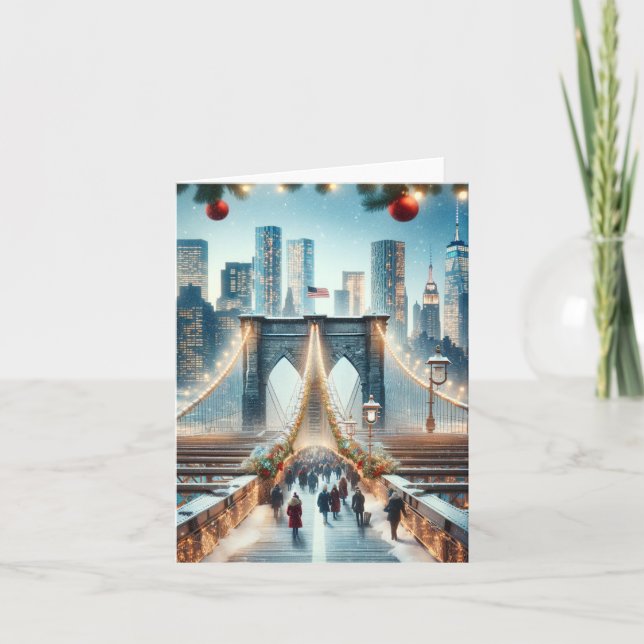 Cartes Pour Fêtes Annuelles Winter Wonderland. Brooklyn Bridge - New York (Devant)