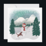 Cartes Pour Fêtes Annuelles Winter Wonderland - Christmas Snowman<br><div class="desc">Winter Wonderland IV | Un mignon bonhomme de neige en accessoires hivernaux joue avec un chien dans la neige hivernale. | 57090HR</div>
