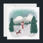 Cartes Pour Fêtes Annuelles Winter Wonderland - Christmas Snowman<br><div class="desc">Winter Wonderland IV | Un mignon bonhomme de neige en accessoires hivernaux joue avec un chien dans la neige hivernale. | 57090HR</div>