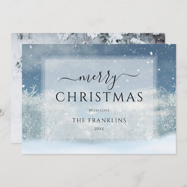 Cartes Pour Fêtes Annuelles Winter Wonderland Forest Photo Noël (Devant / Derrière)