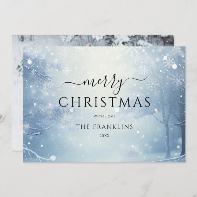 Cartes Pour Fêtes Annuelles Winter Wonderland Forest Photo Noël (Devant / Derrière)