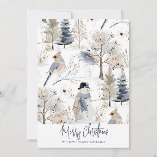 Cartes Pour Fêtes Annuelles Winter Wonderland Snowman et Bird Motif