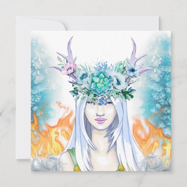 Cartes Pour Fêtes Annuelles Winter Woodland Maiden Yule Fire Pagan (Devant)