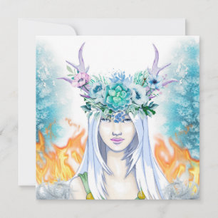 Cartes Pour Fêtes Annuelles Winter Woodland Maiden Yule Fire Pagan