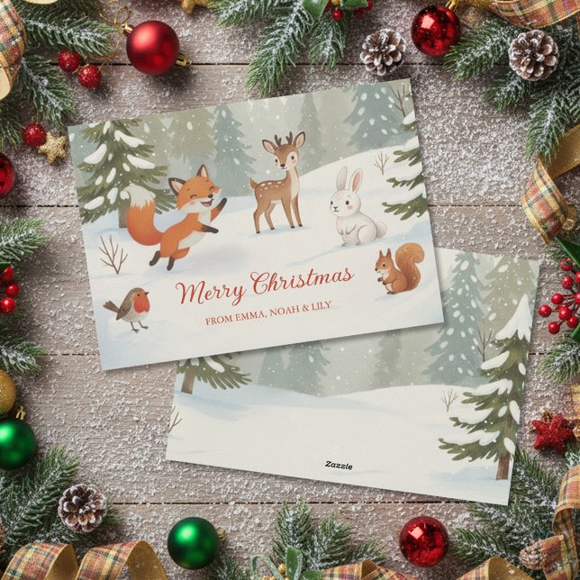 Cartes Pour Fêtes Annuelles Winter Woodland Merry Christmas Forest Animals (Créateur téléchargé)